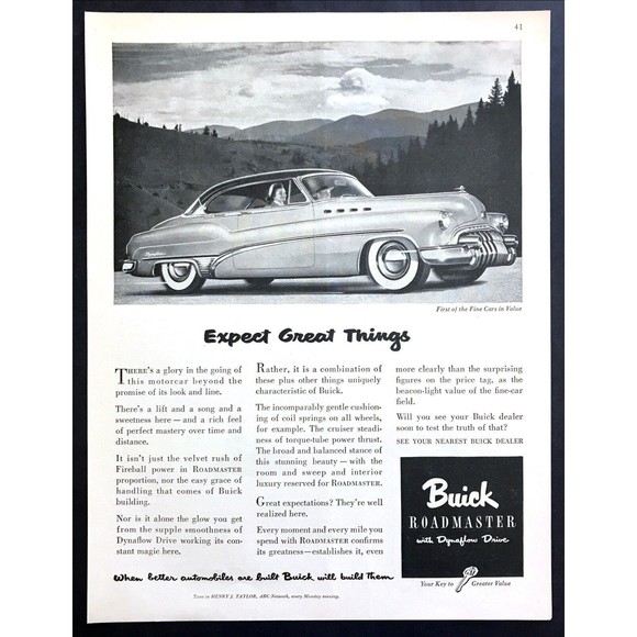 1950 Buick Roadmaster Coupe photo "Expect Great Things" vintage print ad - Picture 1 of 1